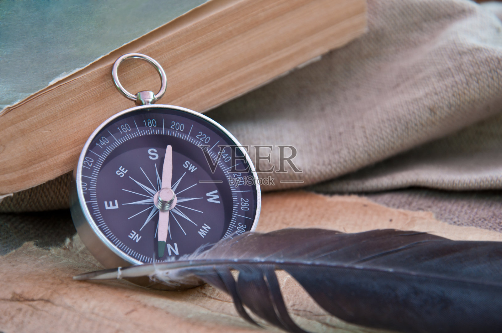 旧纸，指南针的背景是旧布照片摄影图片