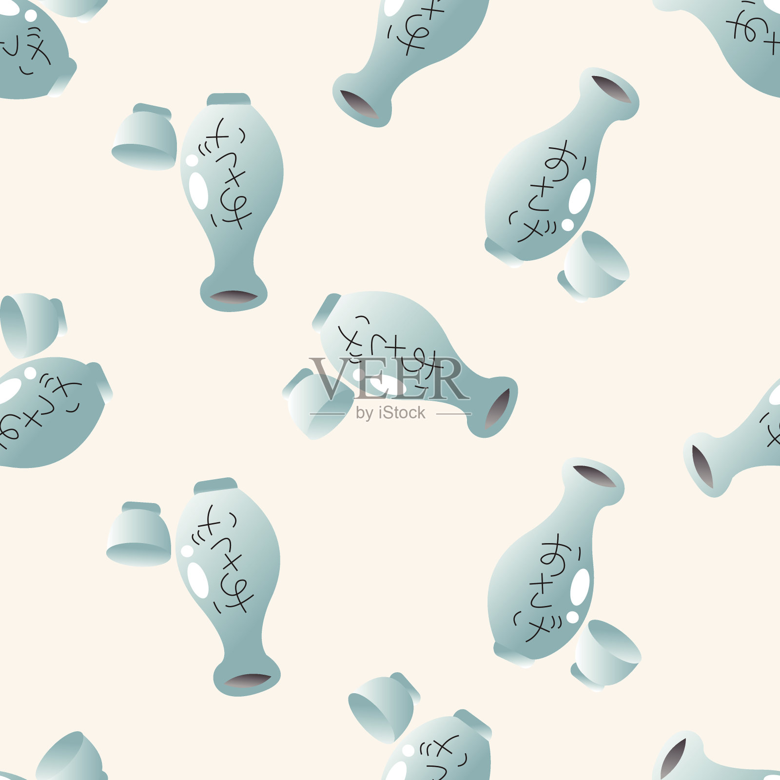 日本葡萄酒，卡通无缝图案背景插画图片素材