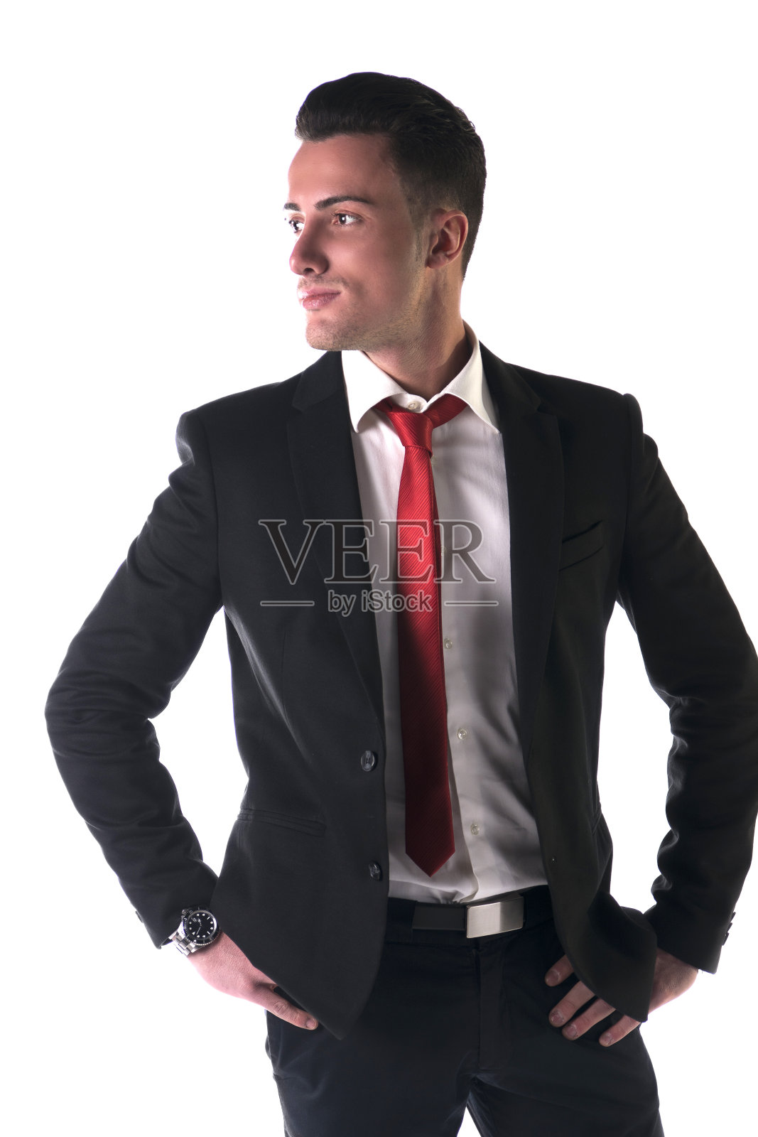 帅气，严肃的年轻商人，穿西装打领带照片摄影图片