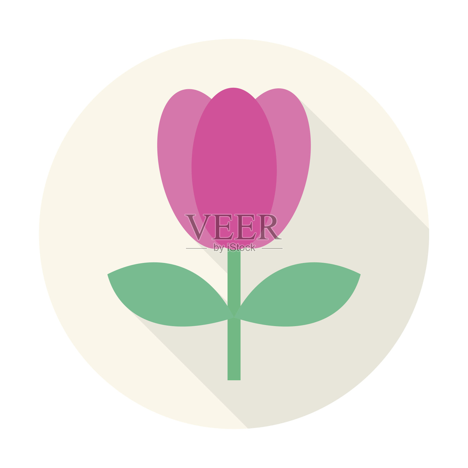 平面自然郁金香花圆形图标与长影子设计元素图片