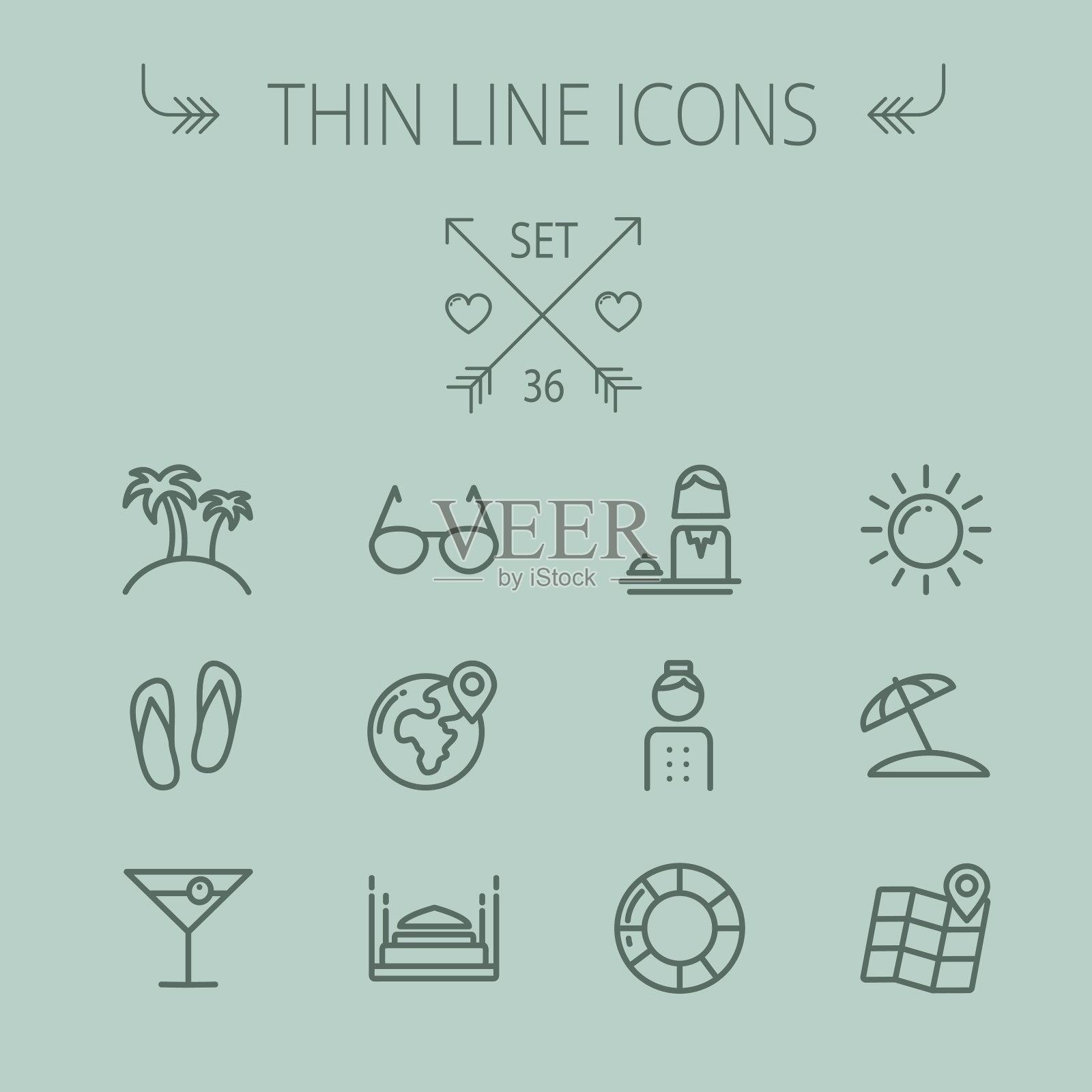 旅行细线图标集图标素材