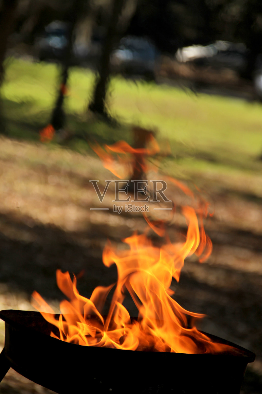 户外烧烤和跳舞的火焰和野餐照片摄影图片