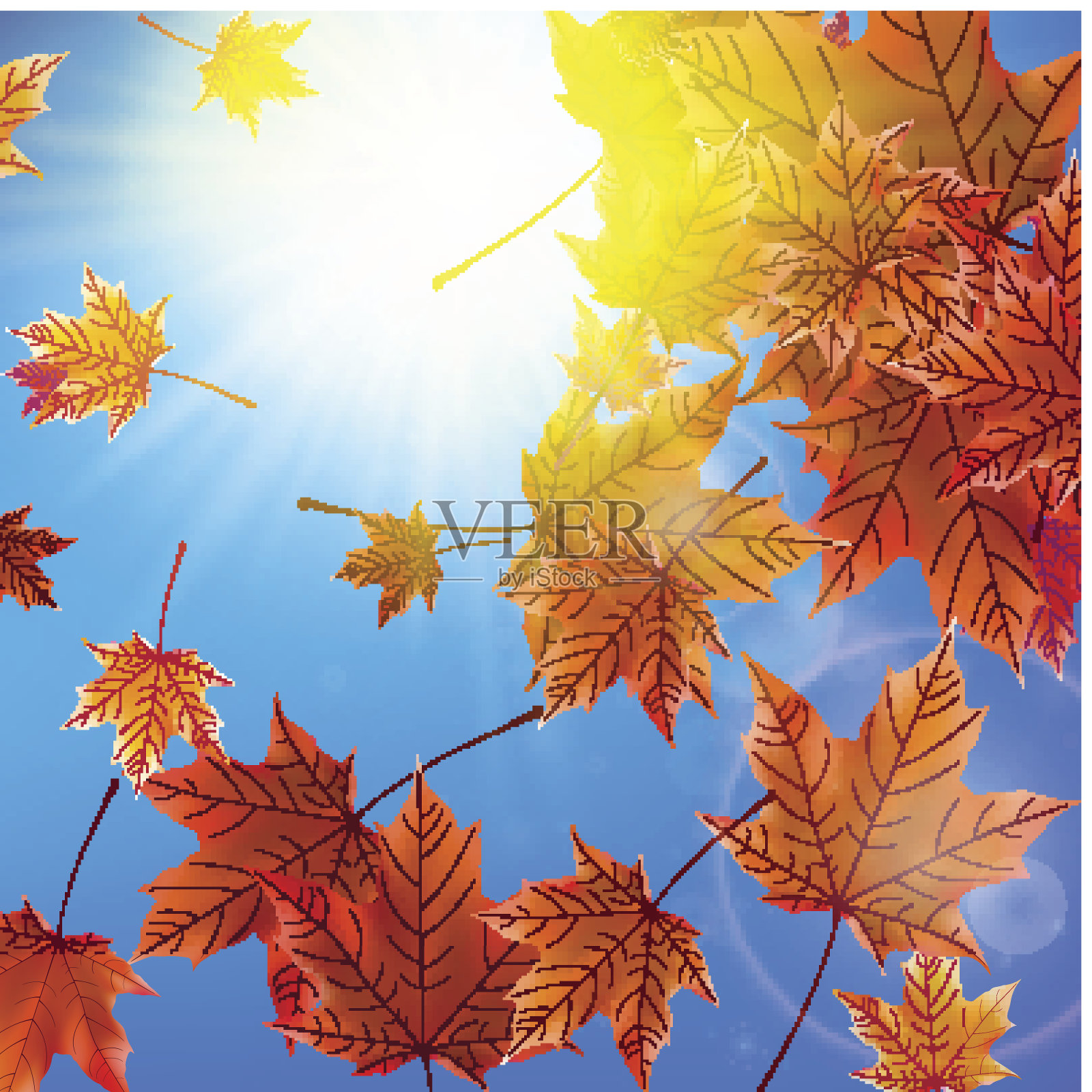 秋天明媚的阳光照在蓝天上。插画图片素材