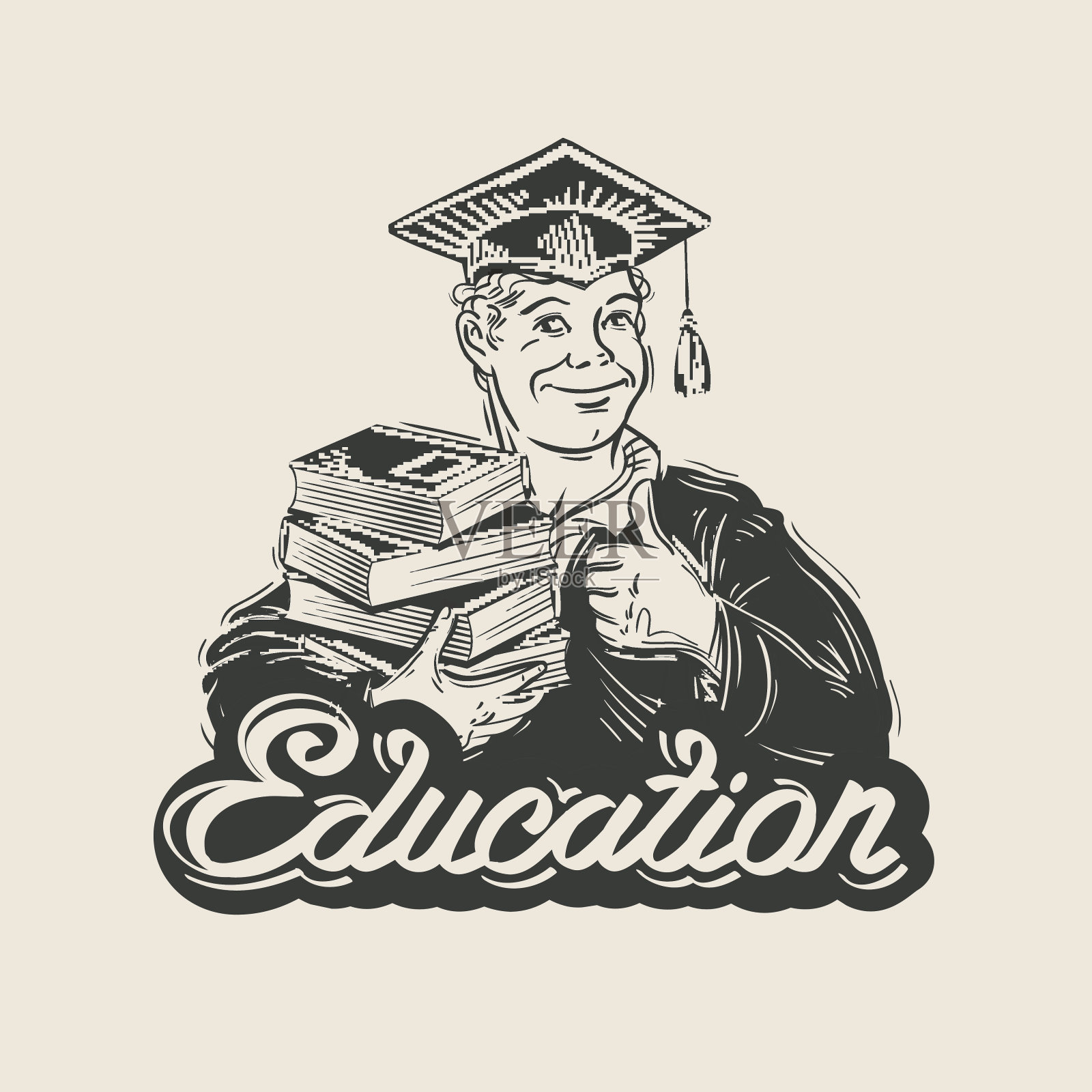 教育矢量标志设计模板。毕业生、学生、小学生或学校插画图片素材