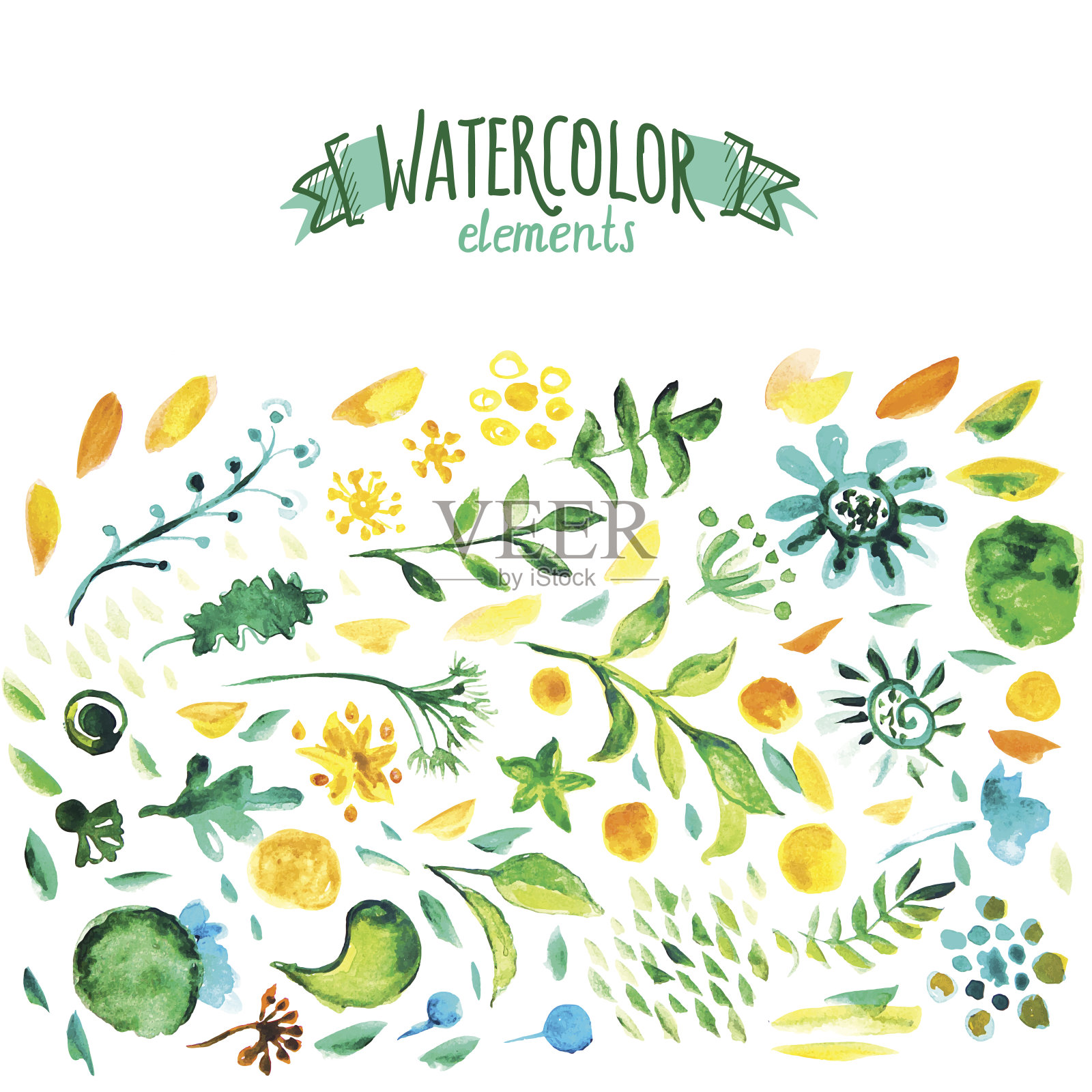 水彩手绘花卉装饰图案插画图片素材