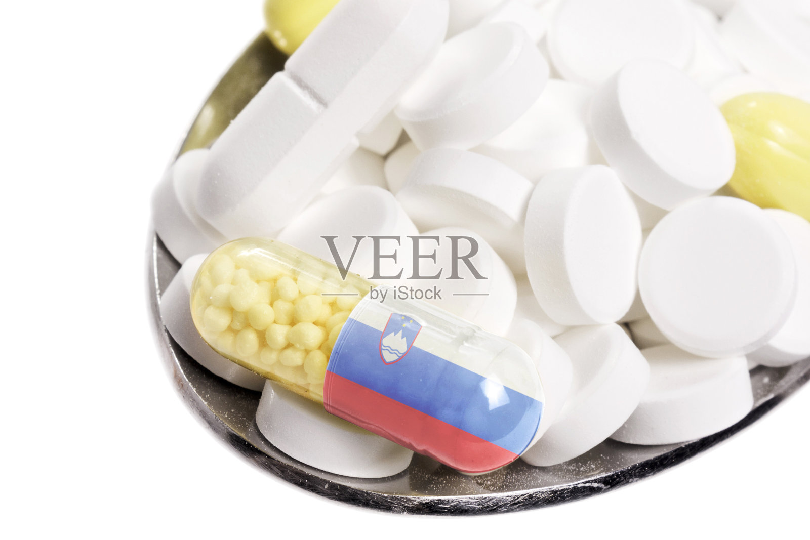 带有斯洛文尼亚国旗的药丸和胶囊(系列)照片摄影图片