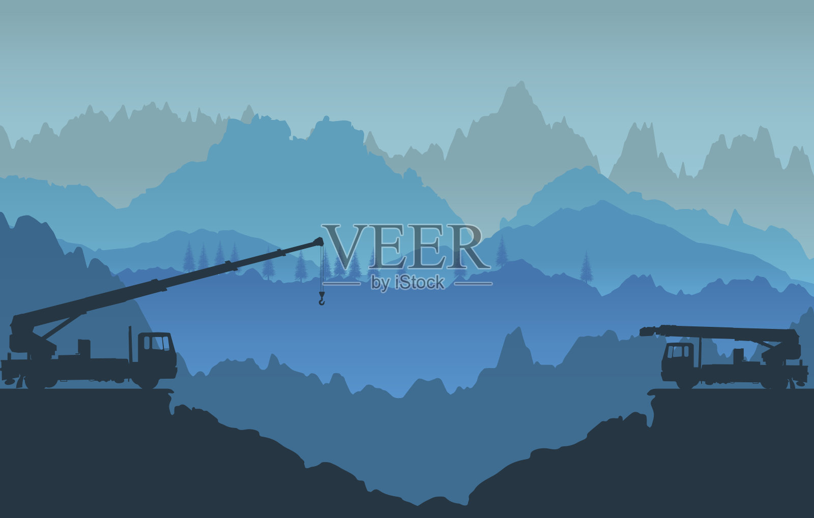 山的全景插画图片素材