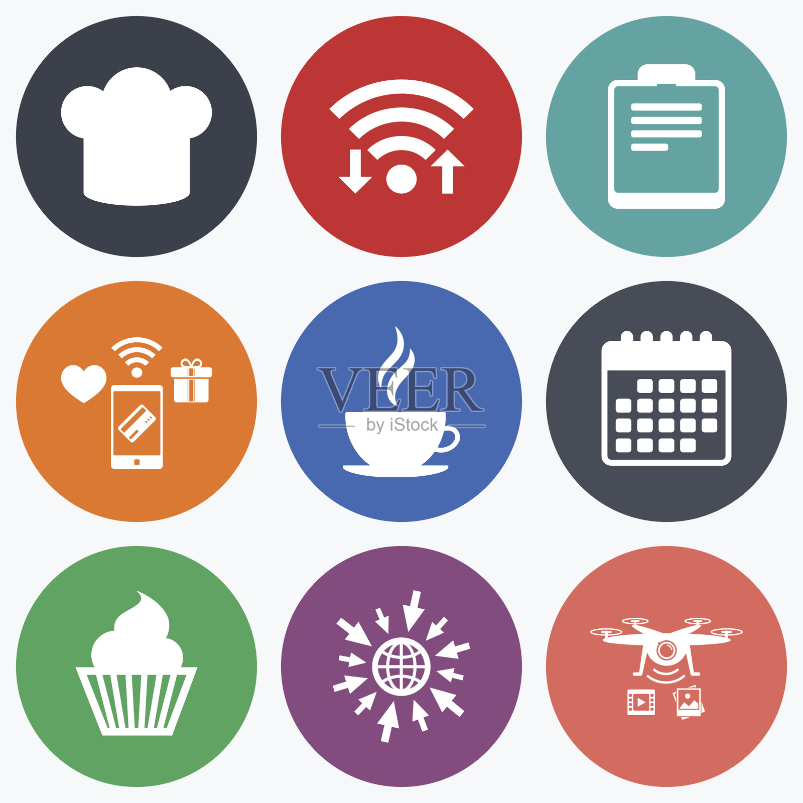 咖啡杯图标。厨师的帽子的象征。松饼蛋糕图标素材