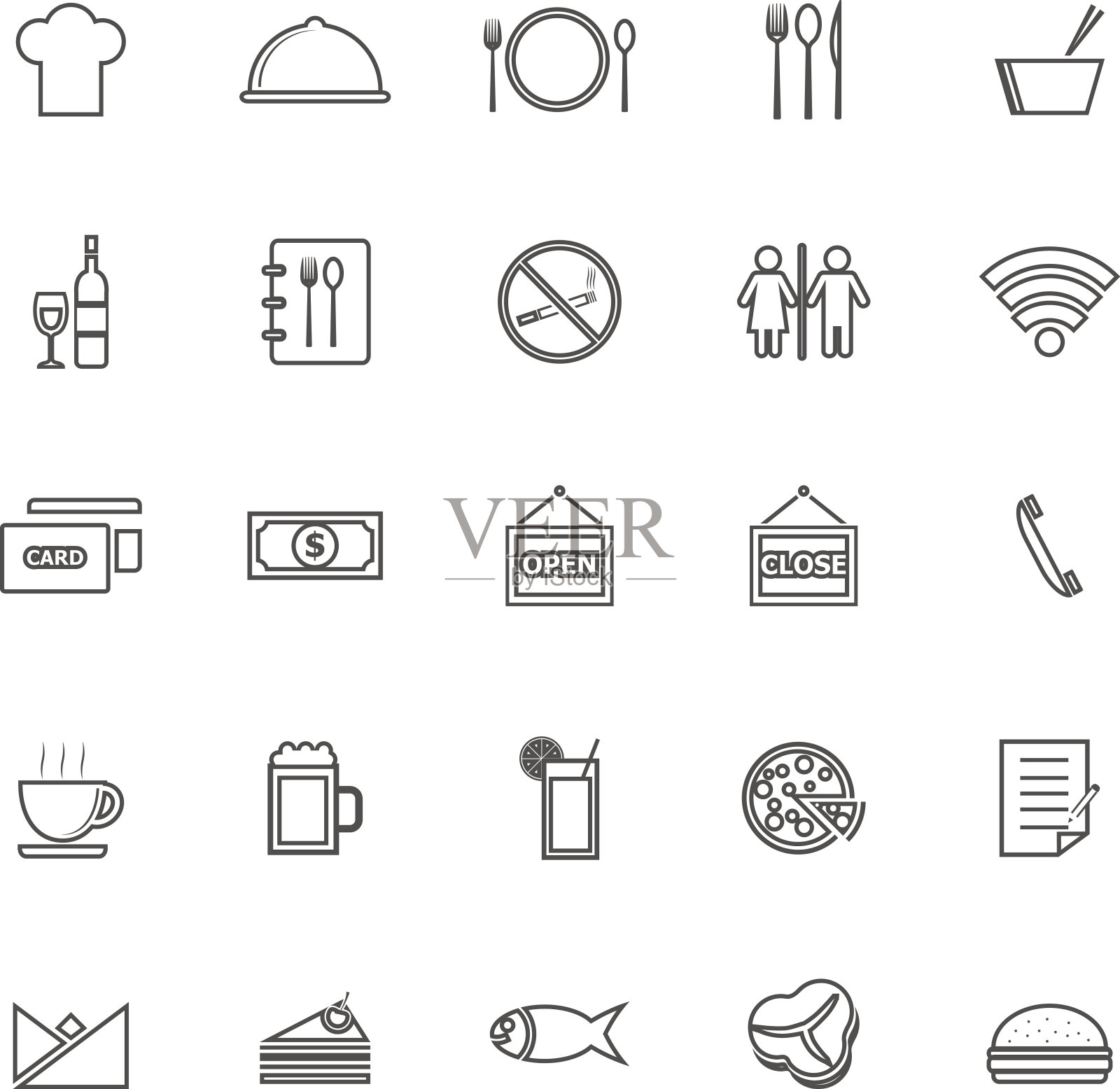 餐厅线图标上的白色背景图标素材