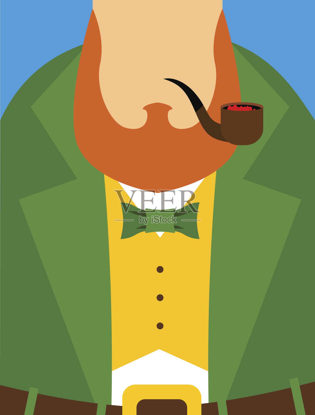 穿着黄色背心的小精灵。绿色的旧礼服大衣。管设计元素图片