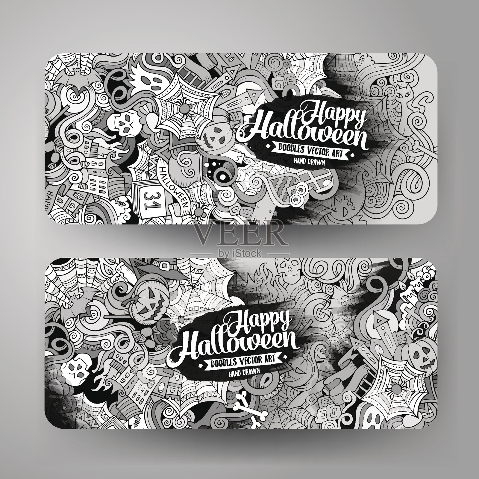 卡通手绘涂鸦万圣节横幅插画图片素材