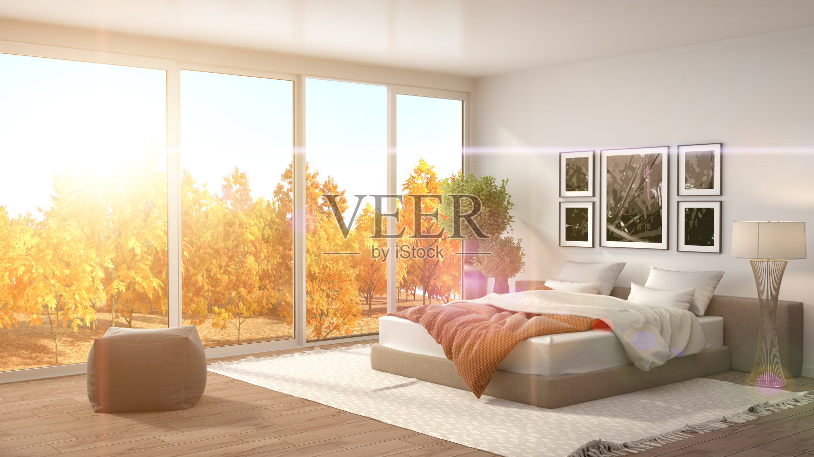 卧室内。三维演示照片摄影图片