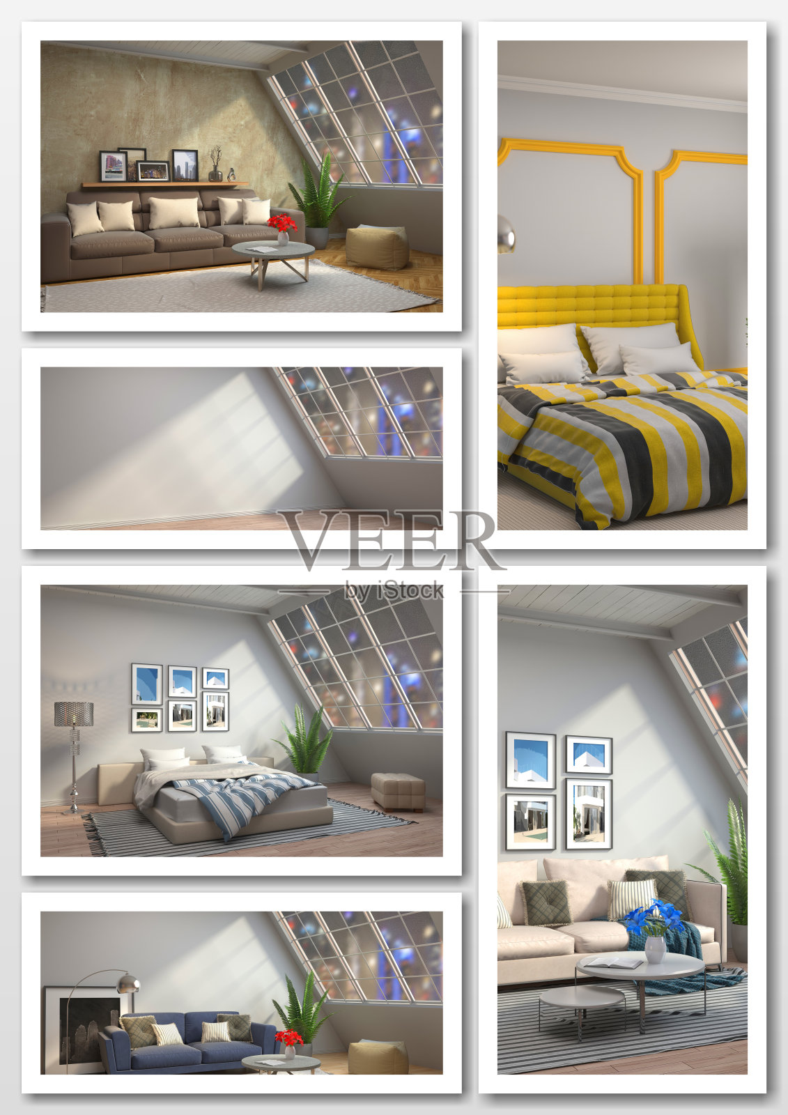 现代家居室内拼贴画。三维演示照片摄影图片