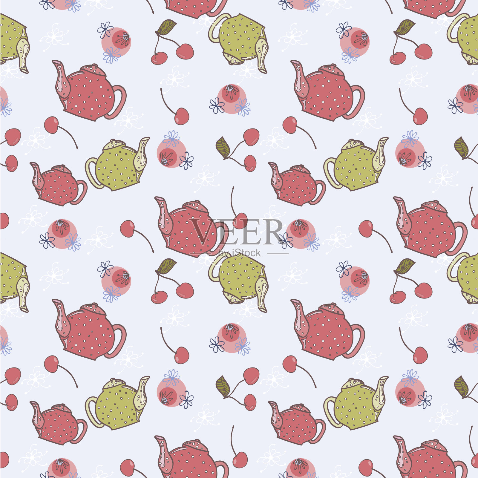 无缝夏日茶壶图案插画图片素材