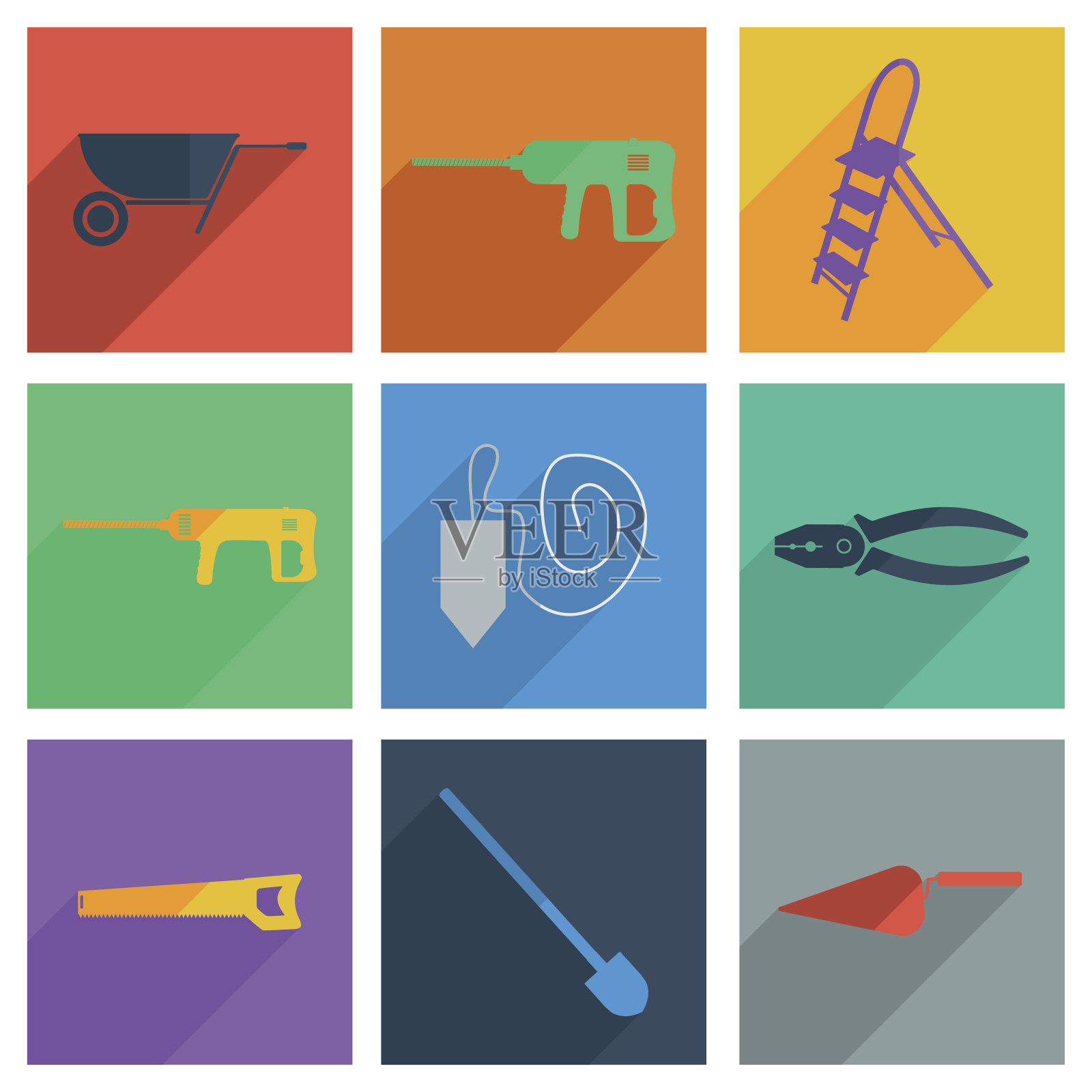 集建筑与阴影平面概念现代设计图标素材