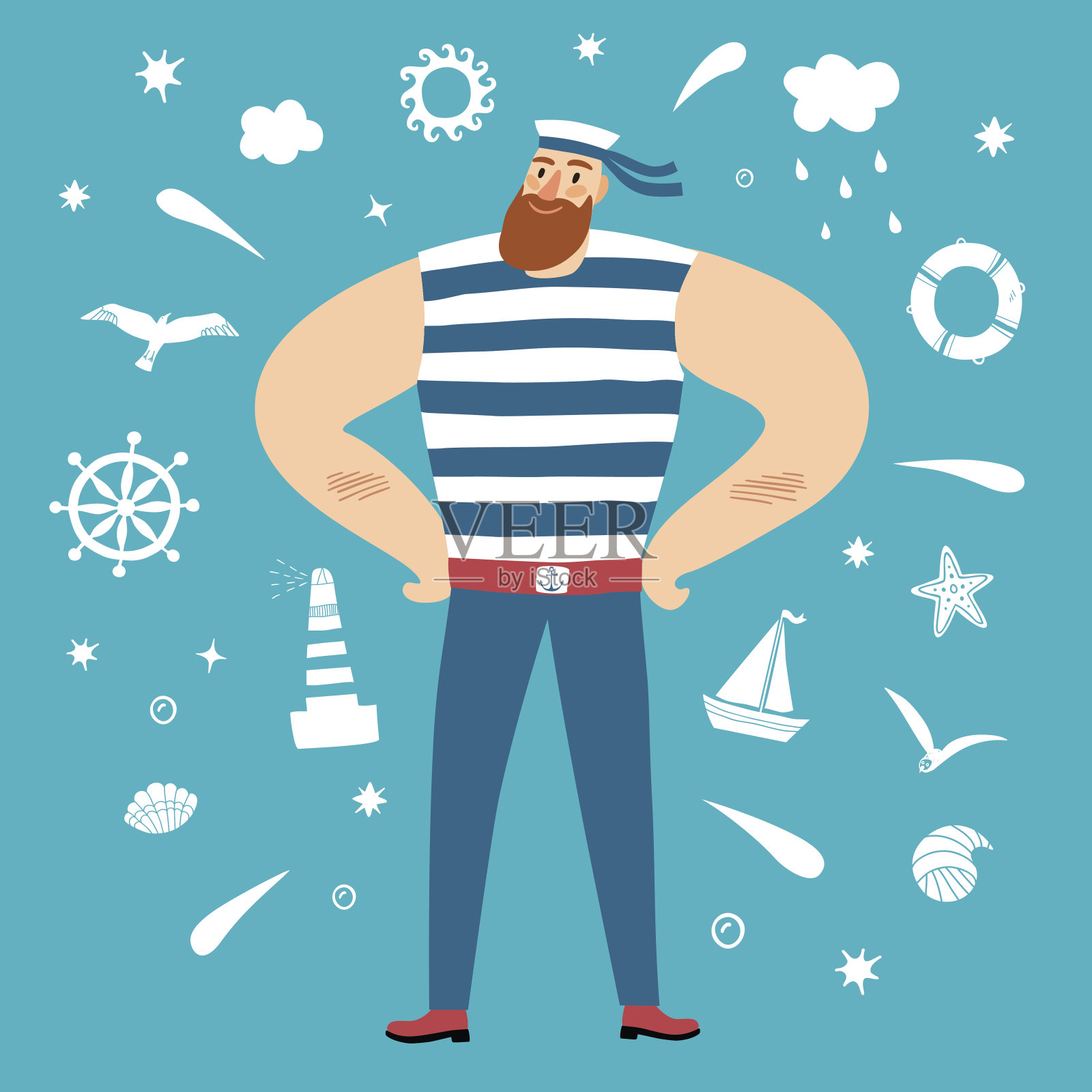 强大的水手与装饰元素的背景插画图片素材