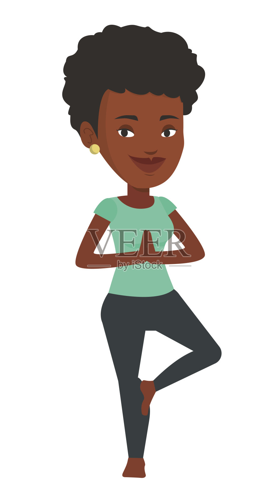 年轻女子练习瑜伽树姿势插画图片素材