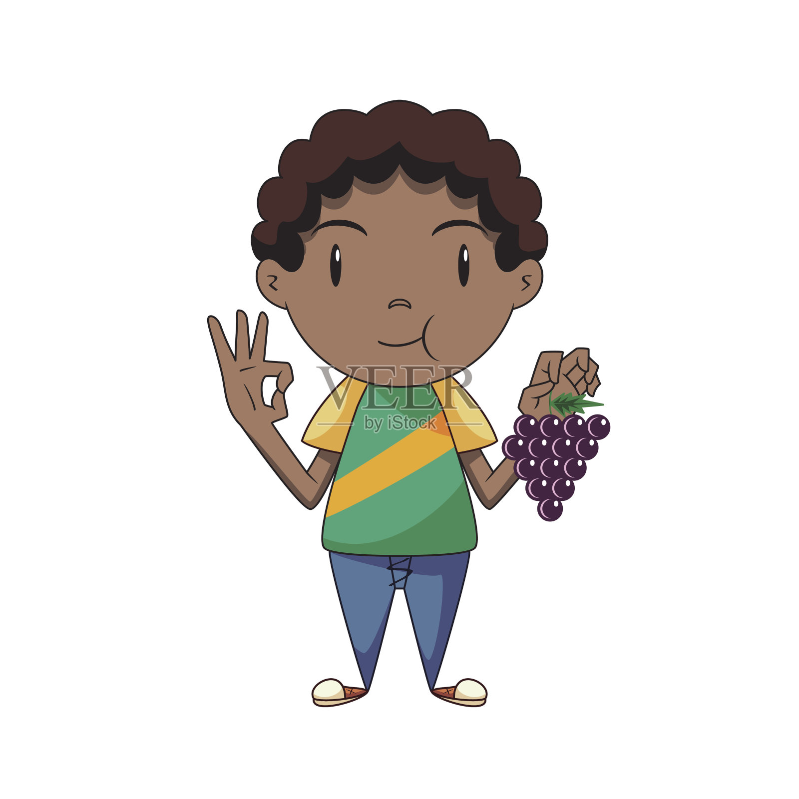 男孩吃葡萄插画图片素材