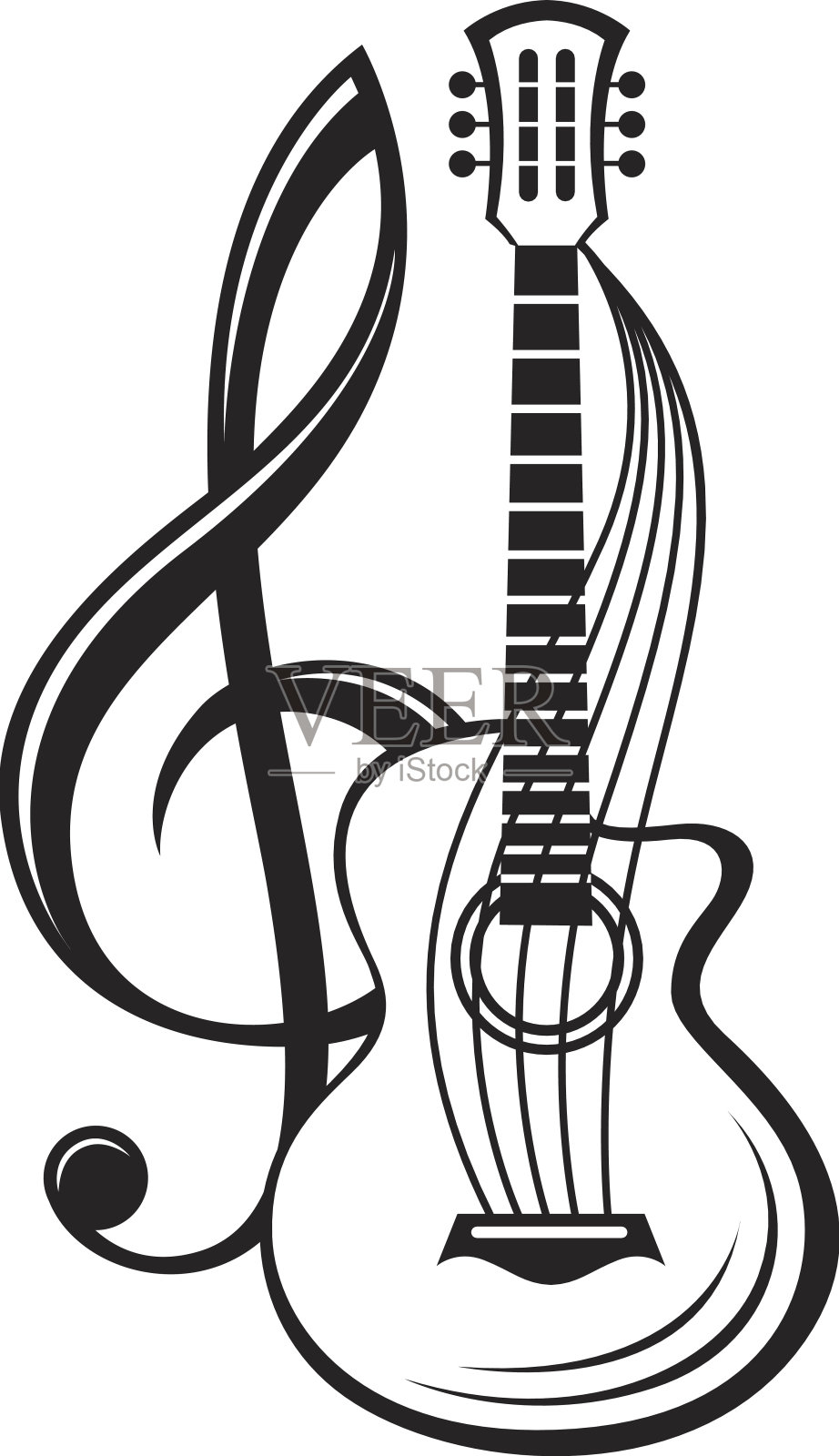 高音谱号和吉他插画图片素材