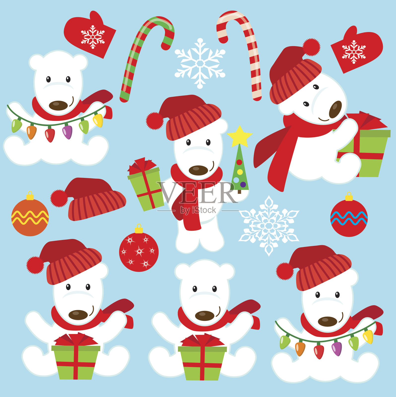 圣诞白熊矢量插图插画图片素材