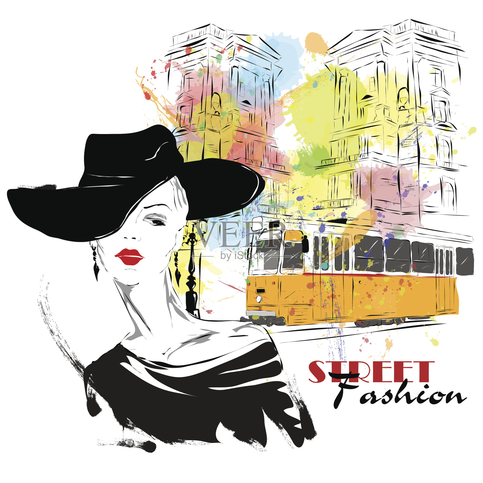 素描风格的时尚女孩插画图片素材