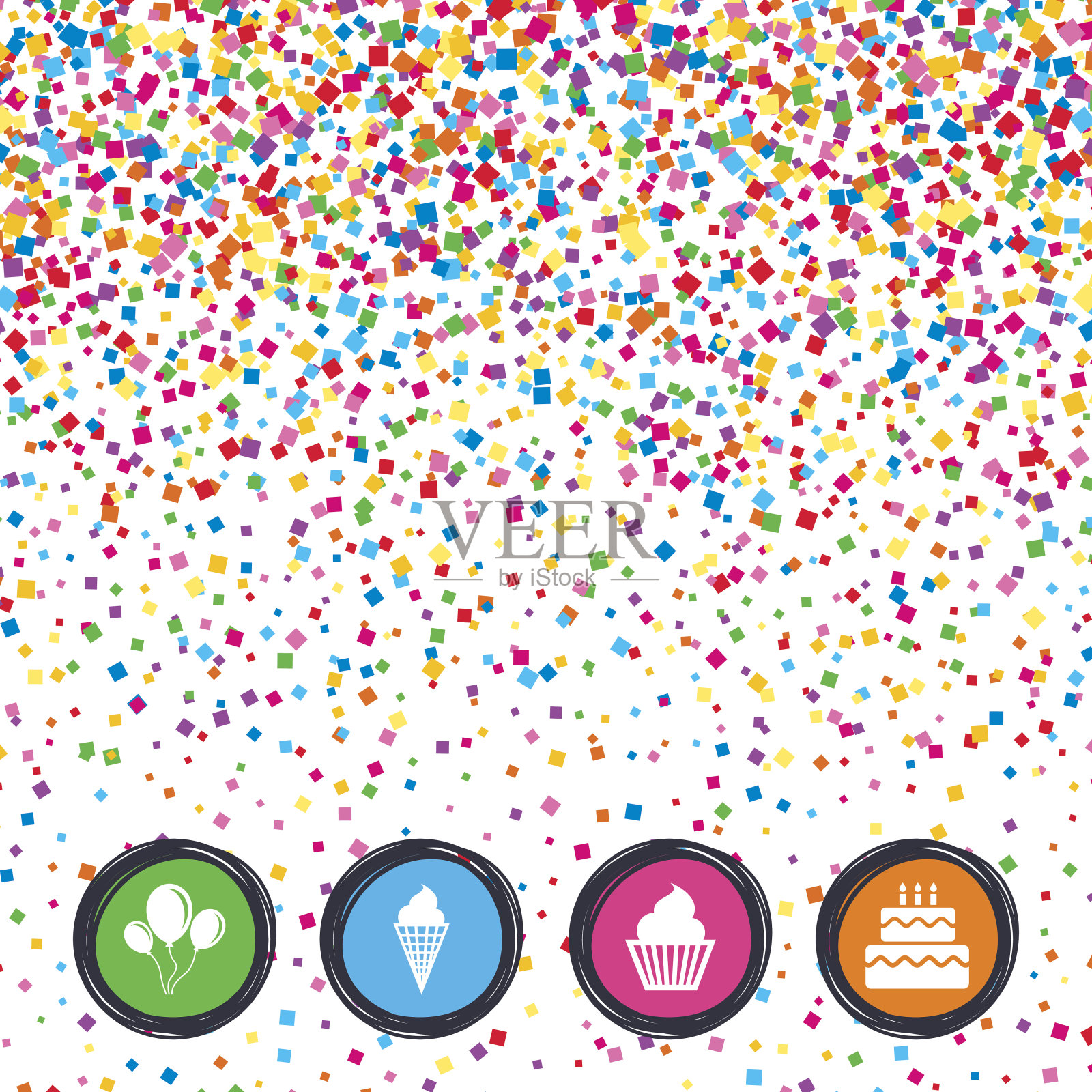 生日聚会图标。有冰淇淋标志的蛋糕。插画图片素材