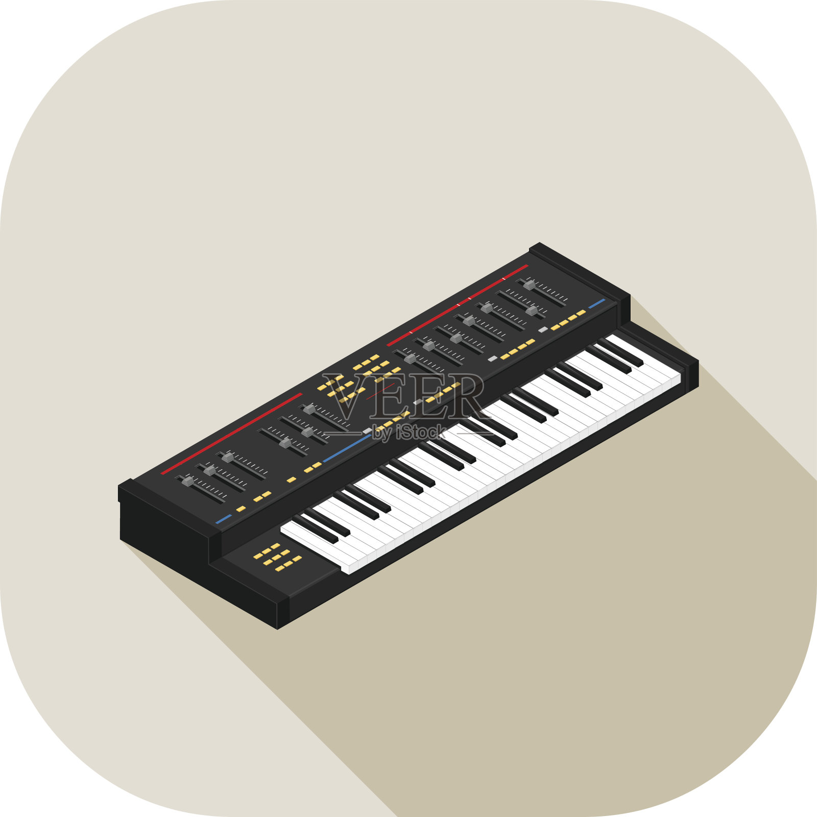 矢量复古合成器平面图标。设计元素图片