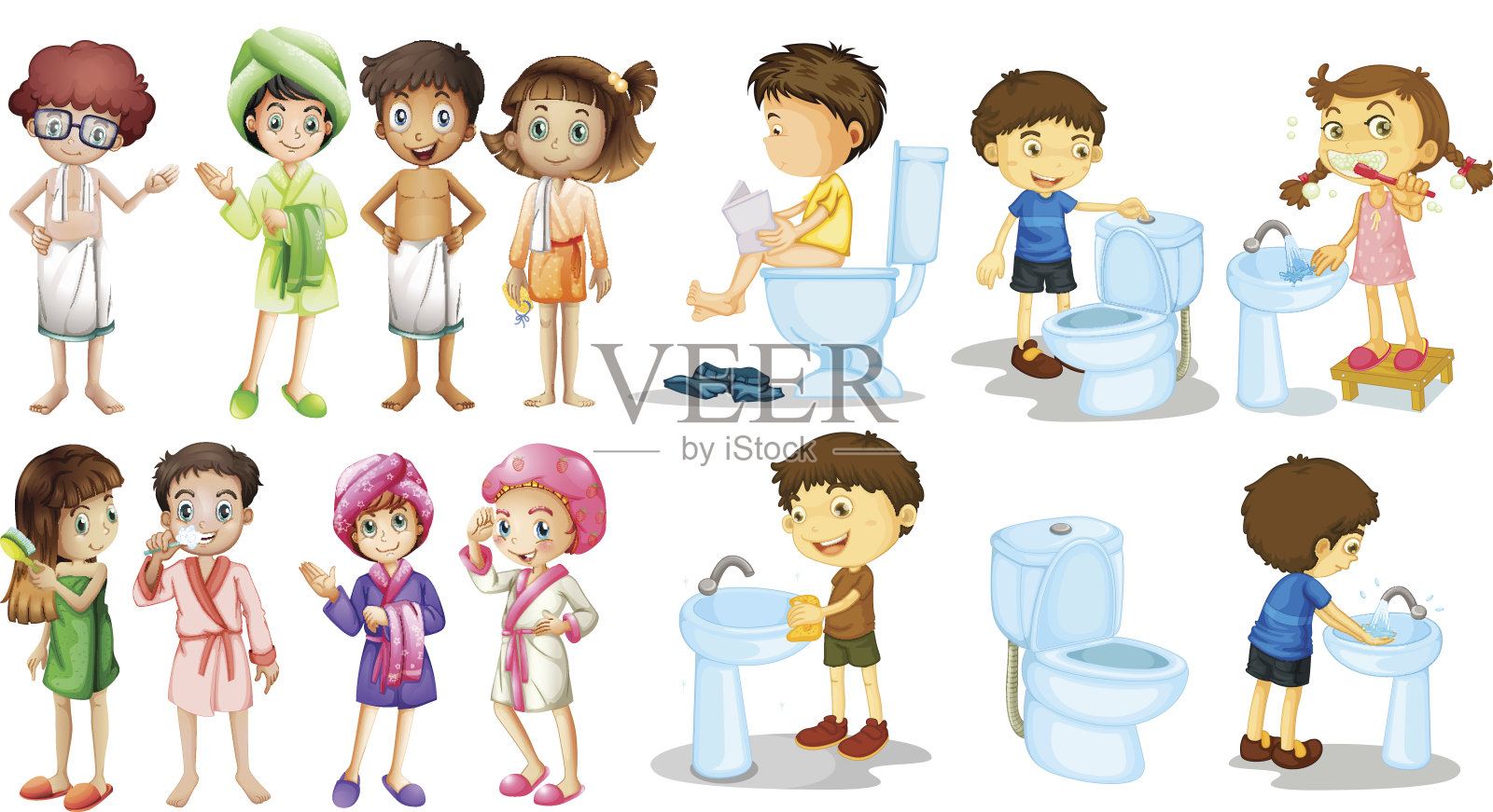 男孩和女孩穿着浴衣插画图片素材