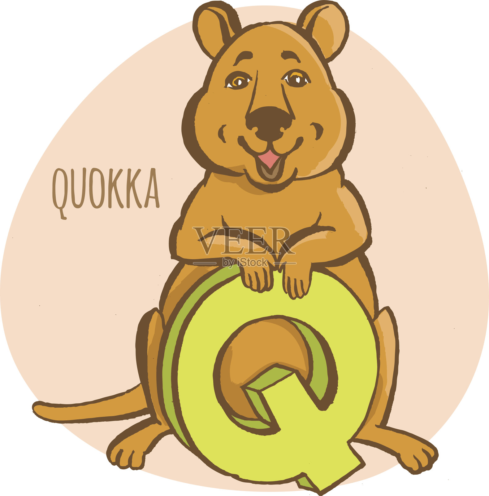 有趣的动物园动物孩子的字母表。手绘墨彩风格。插画图片素材