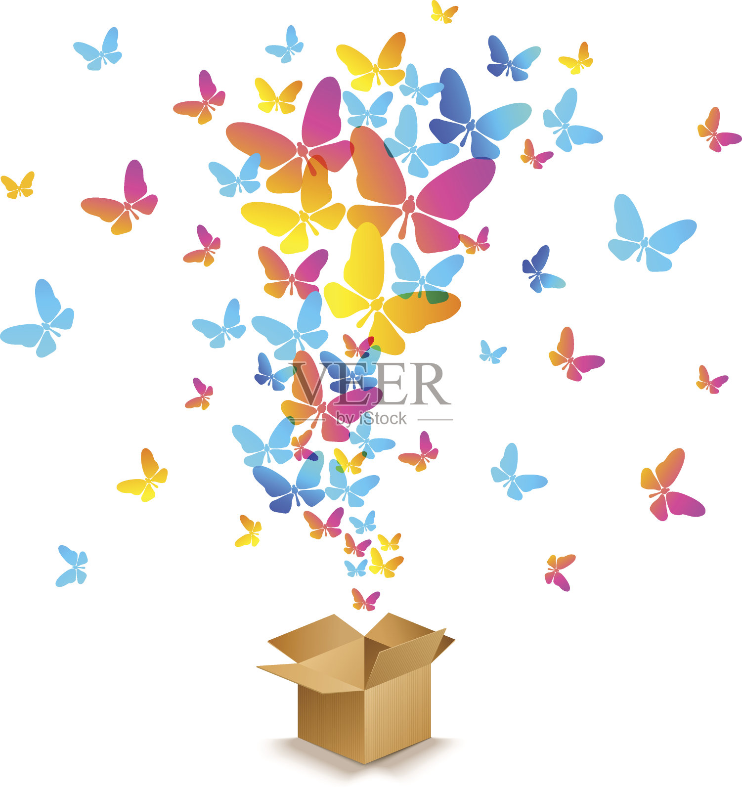 彩蝶箱插画图片素材