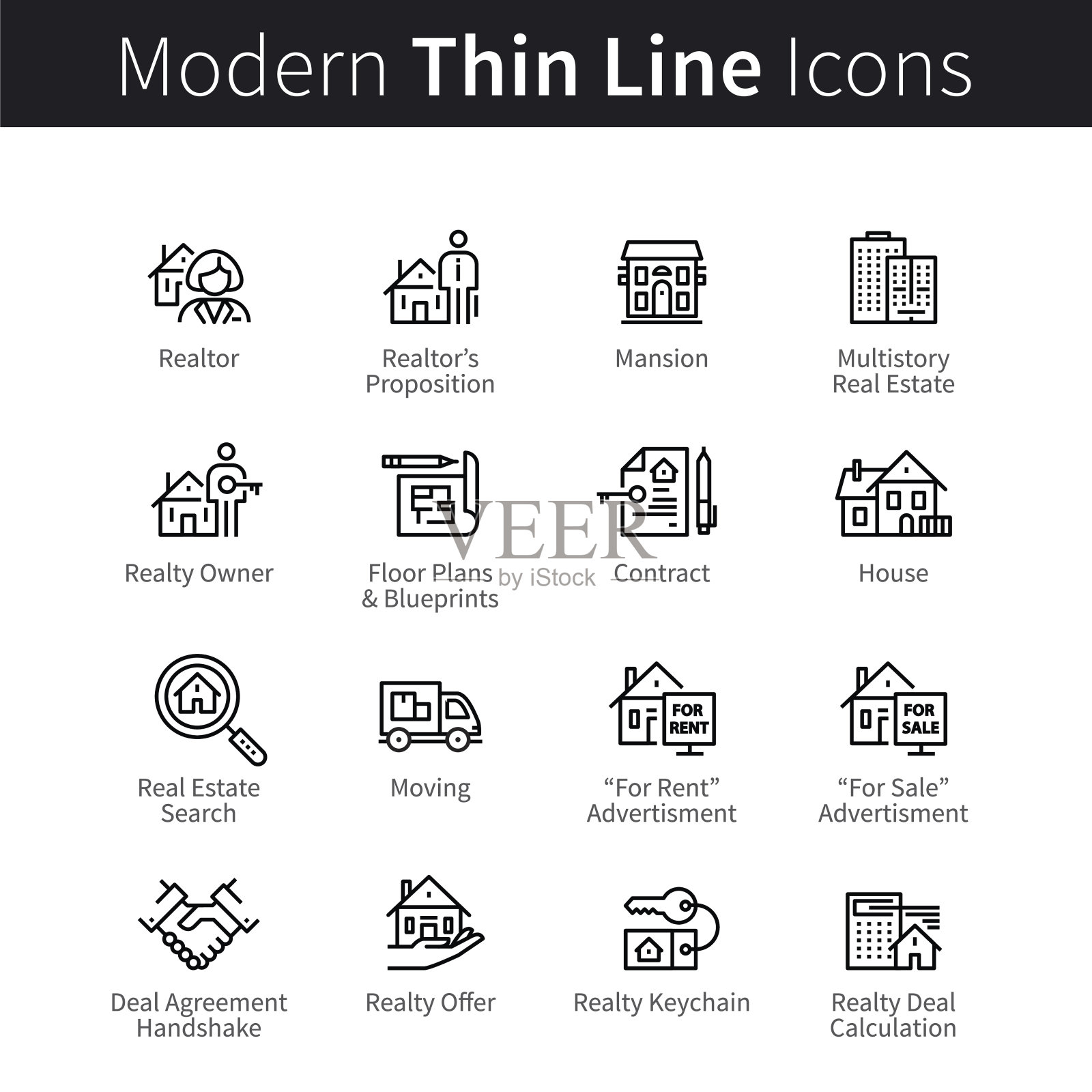 房地产经纪人交易完整的图标集图标素材