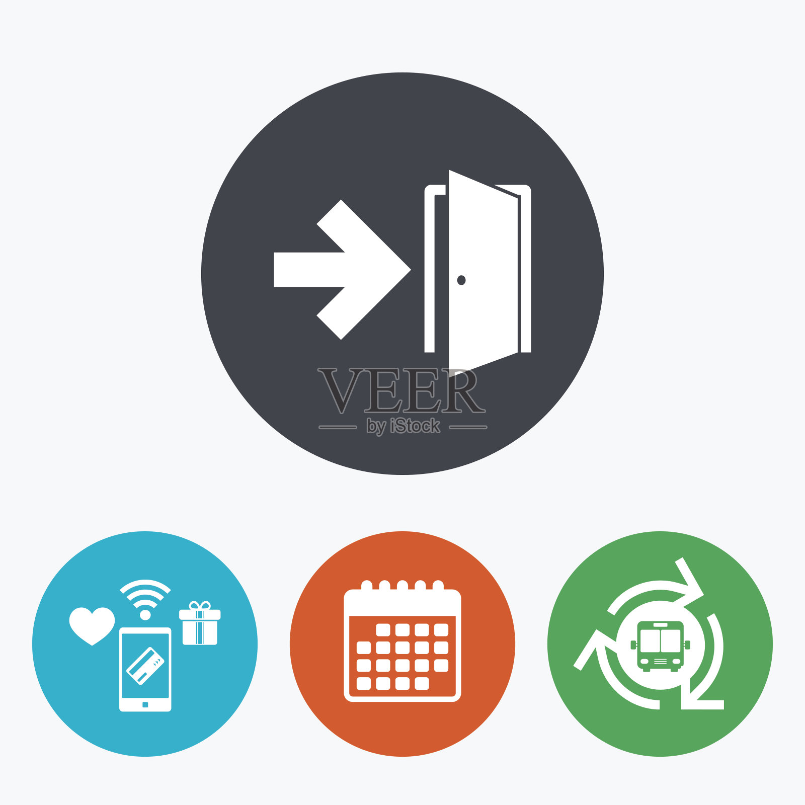 紧急出口标志图标。带右箭头的门。图标素材