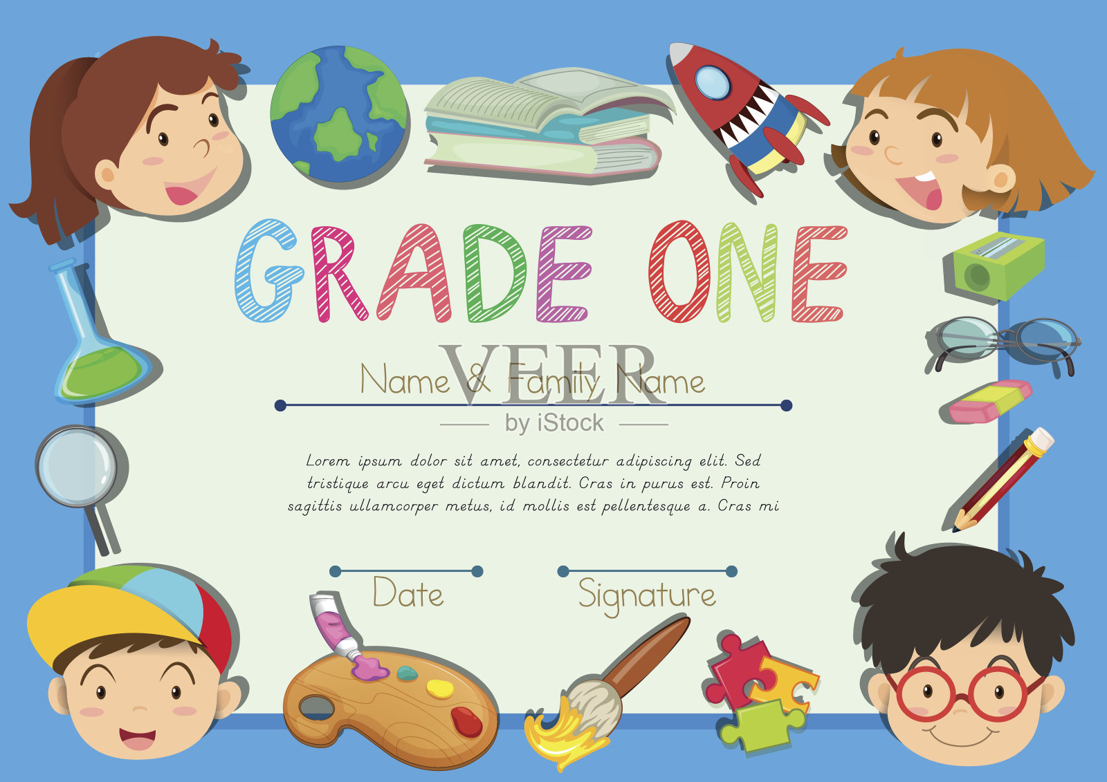 边境上有孩子的证明插画图片素材