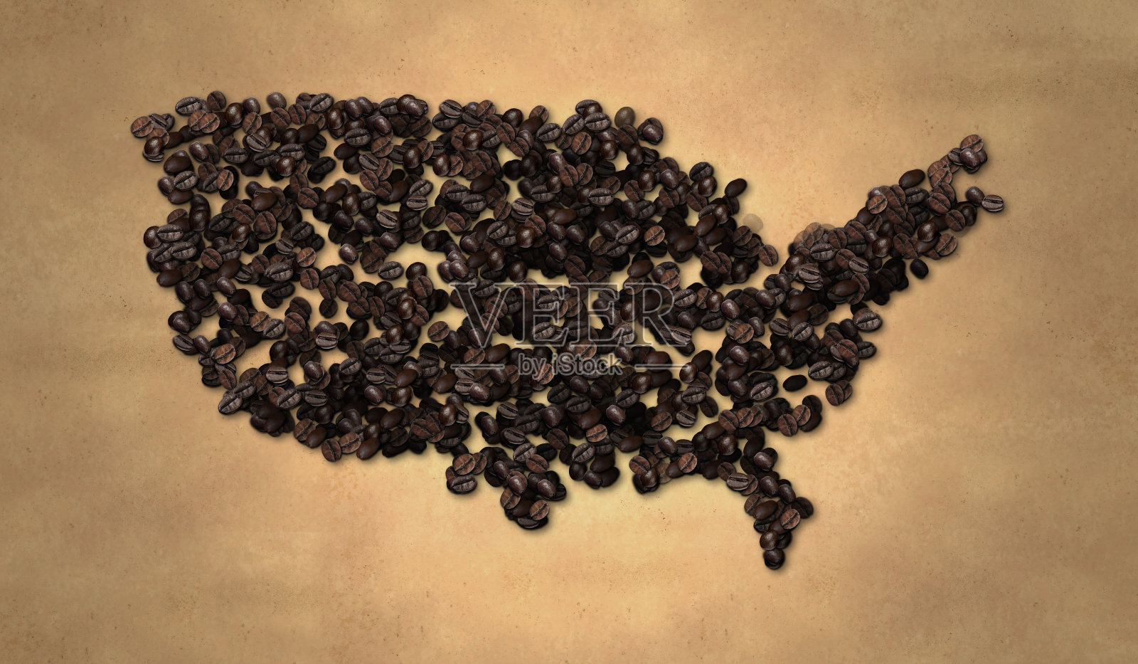 美国地图咖啡豆在旧纸上照片摄影图片