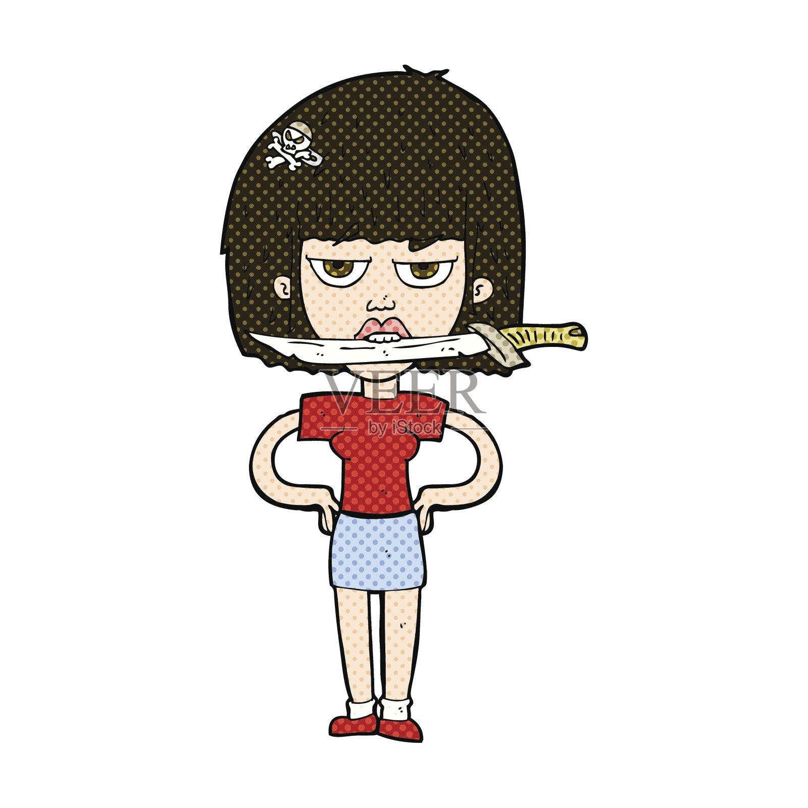 牙齿间夹着刀的卡通女人设计元素图片