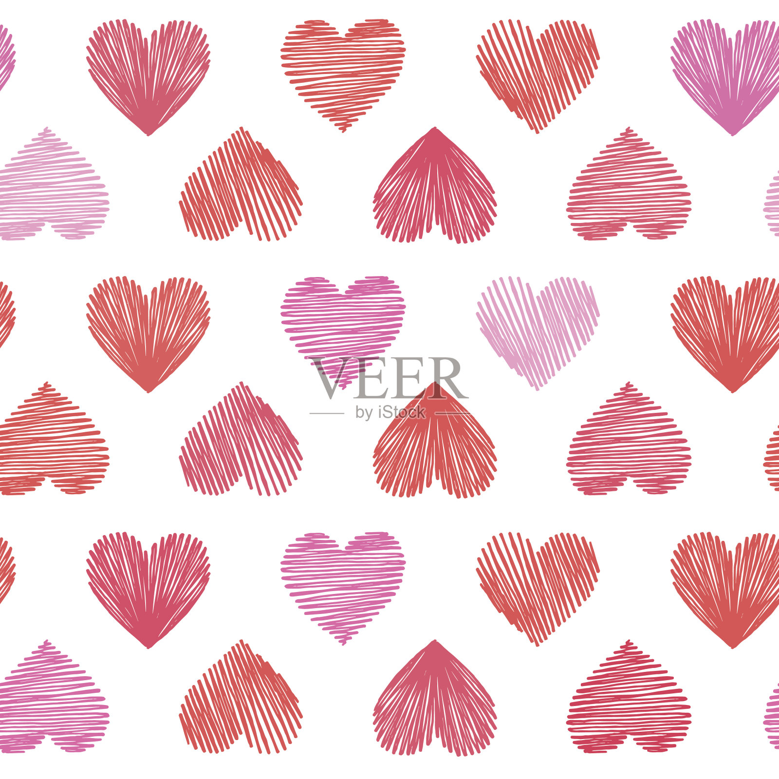 矢量图案与手绘的心在白色的背景插画图片素材