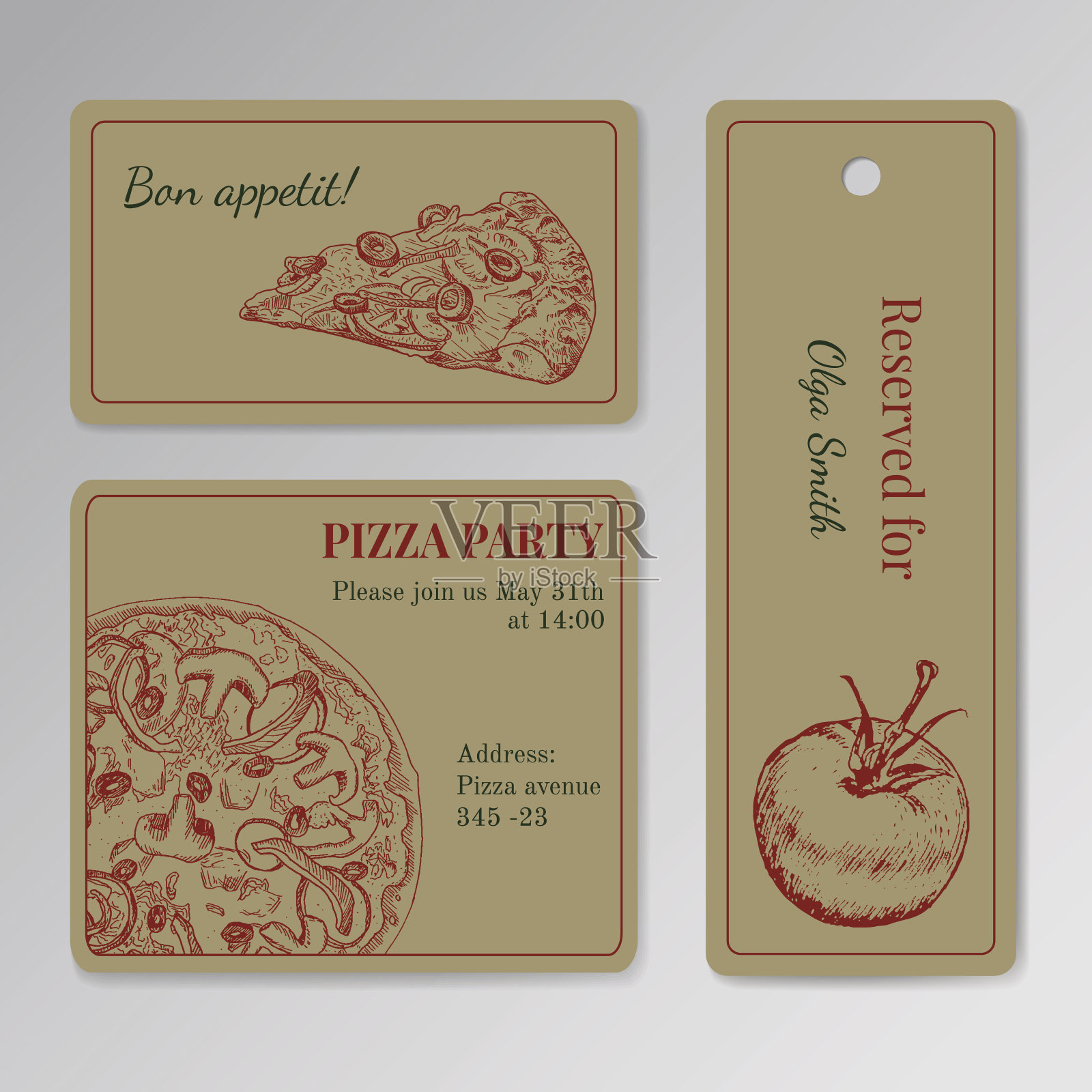 披萨派对的卡片模板插画图片素材