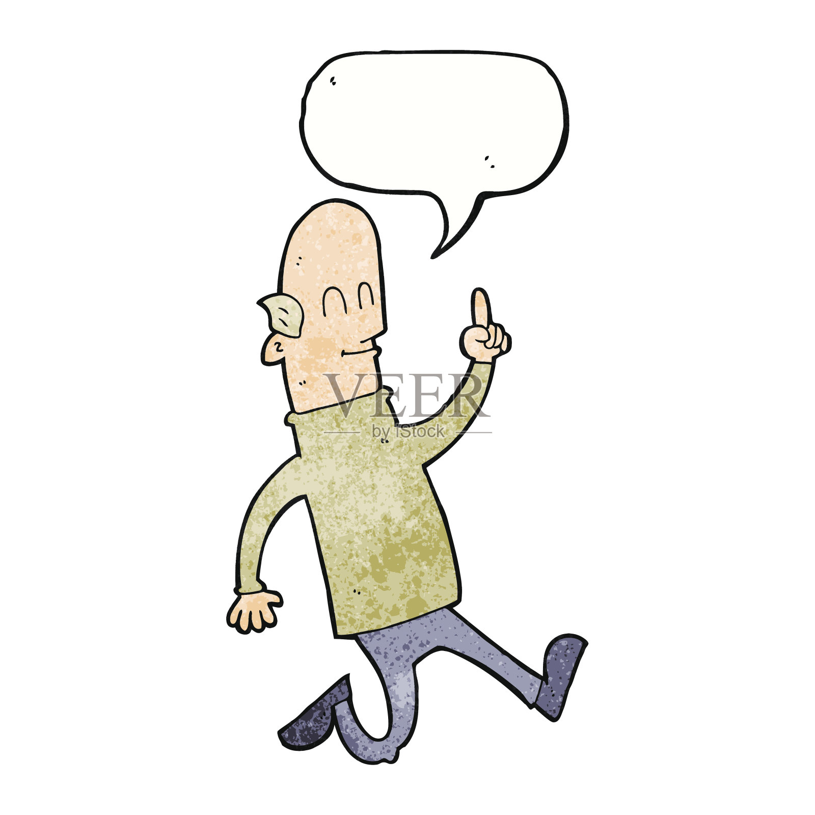 卡通秃头男人带着想法和言语泡泡插画图片素材