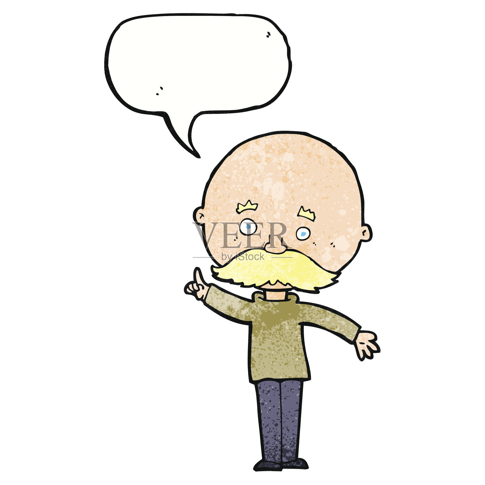 卡通秃头男人带着想法和言语泡泡设计元素图片
