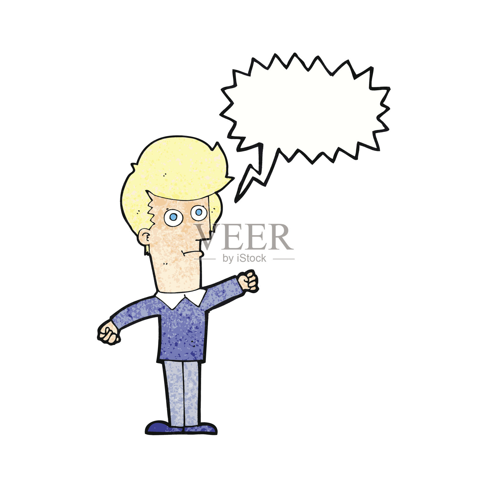 带对话气泡的卡通男人打拳插画图片素材