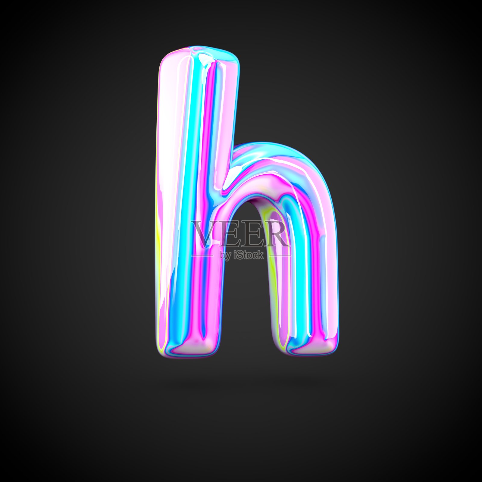 光滑的全息字母H小写孤立在黑色背景上。设计元素图片