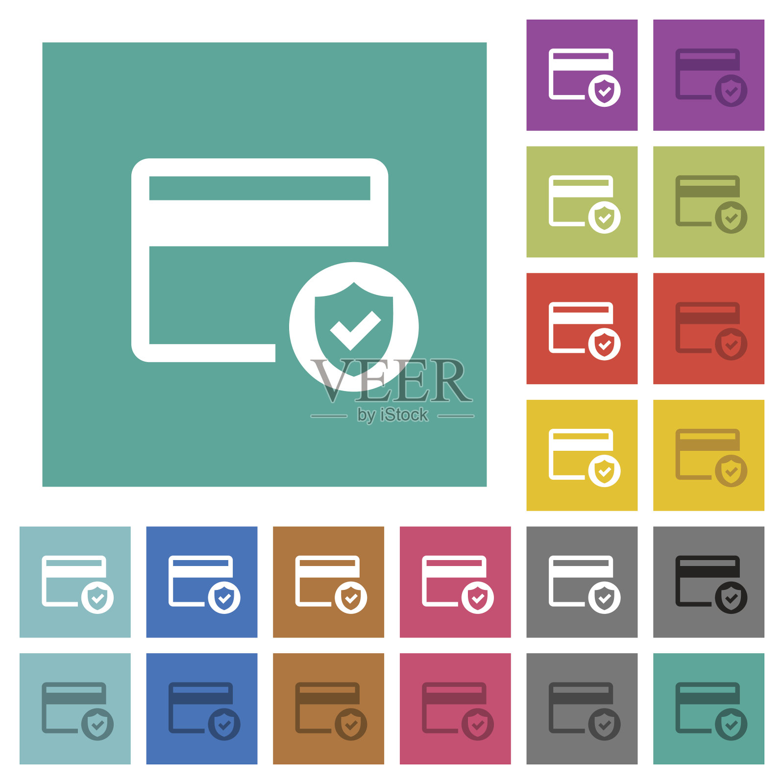 安全的信用卡交易方形平多色图标插画图片素材