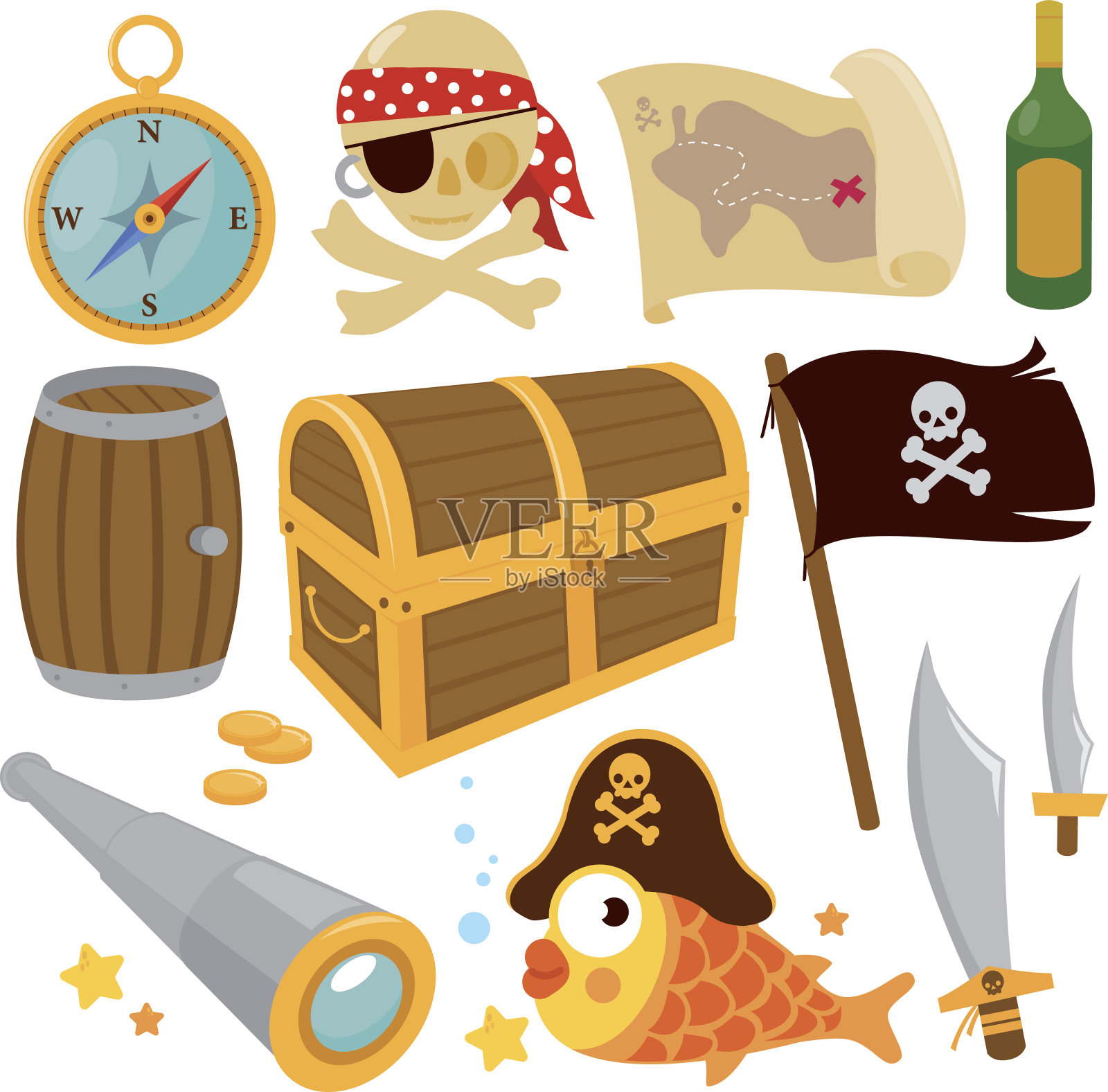 海盗物品向量集插画图片素材