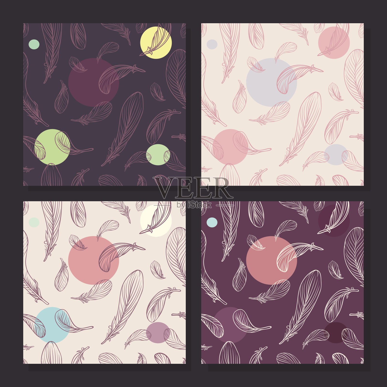 无缝图案与羽毛和圆圈。插画图片素材