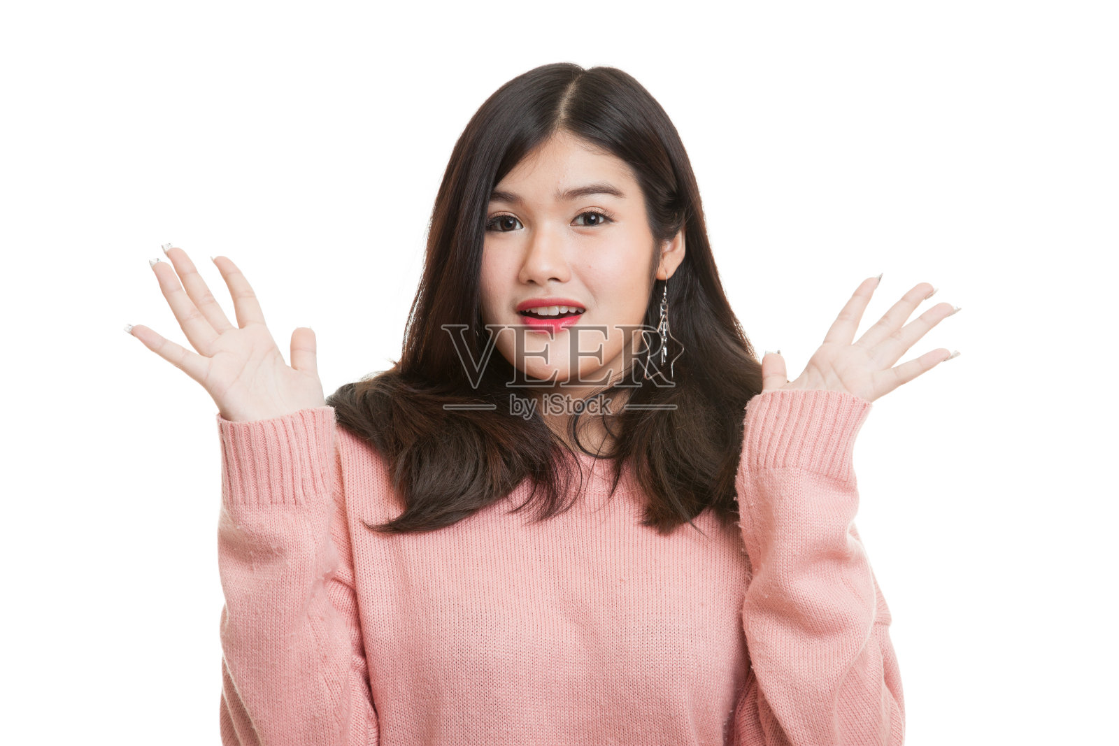 震惊的年轻亚洲女人。照片摄影图片