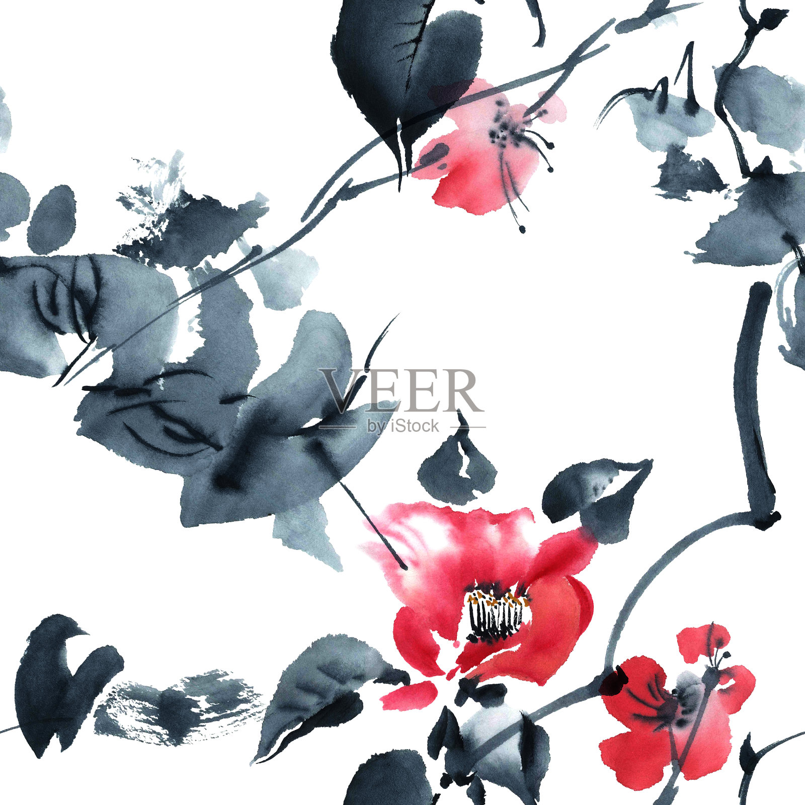 开花的树模式插画图片素材