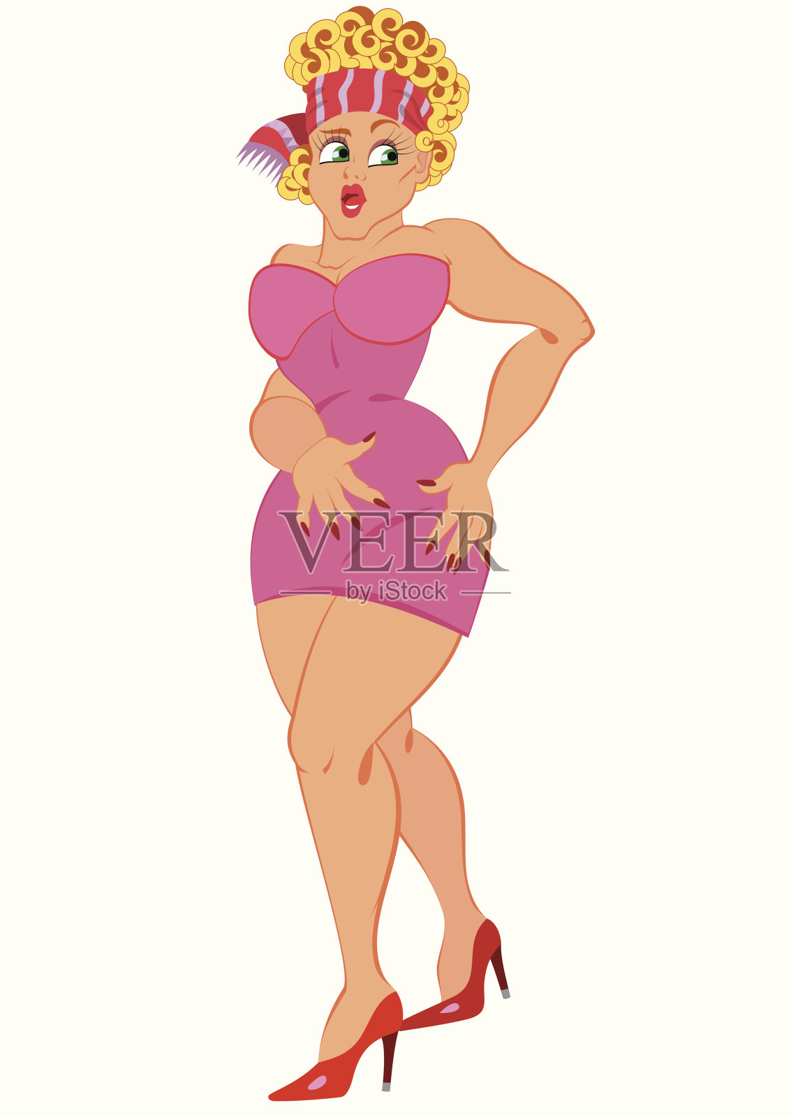 穿着粉红色连衣裙的卡通女人张开嘴站着设计元素图片