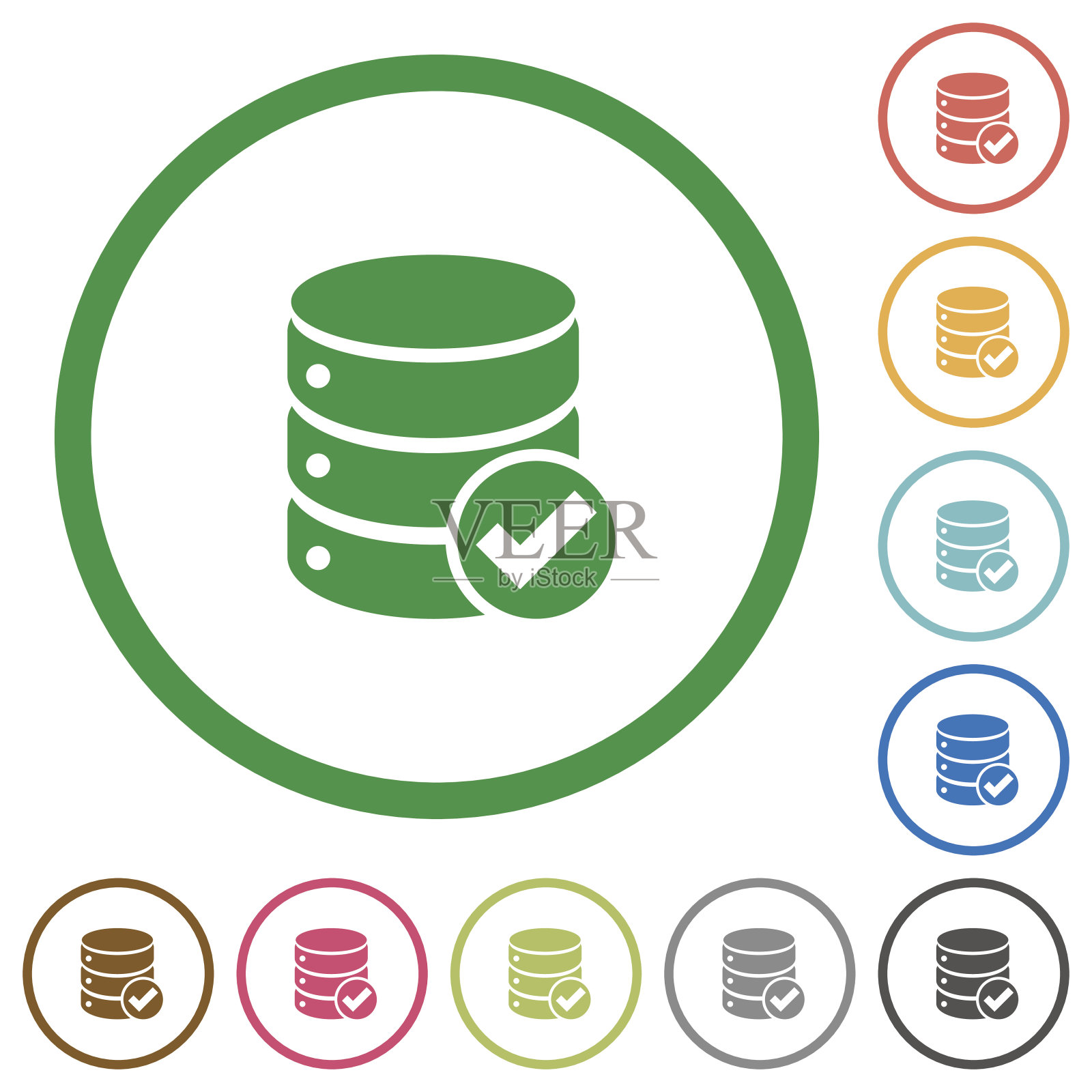 数据库ok平面图标与轮廓插画图片素材