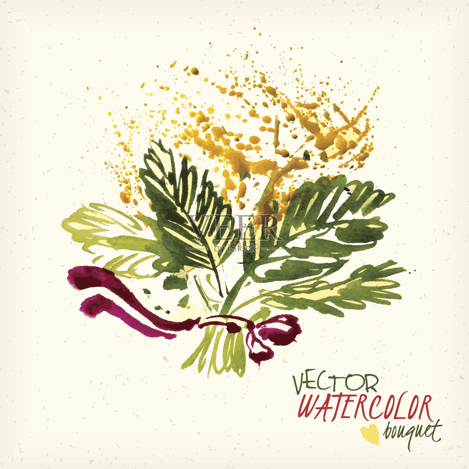 矢量水彩花束含羞草春天的花插画图片素材