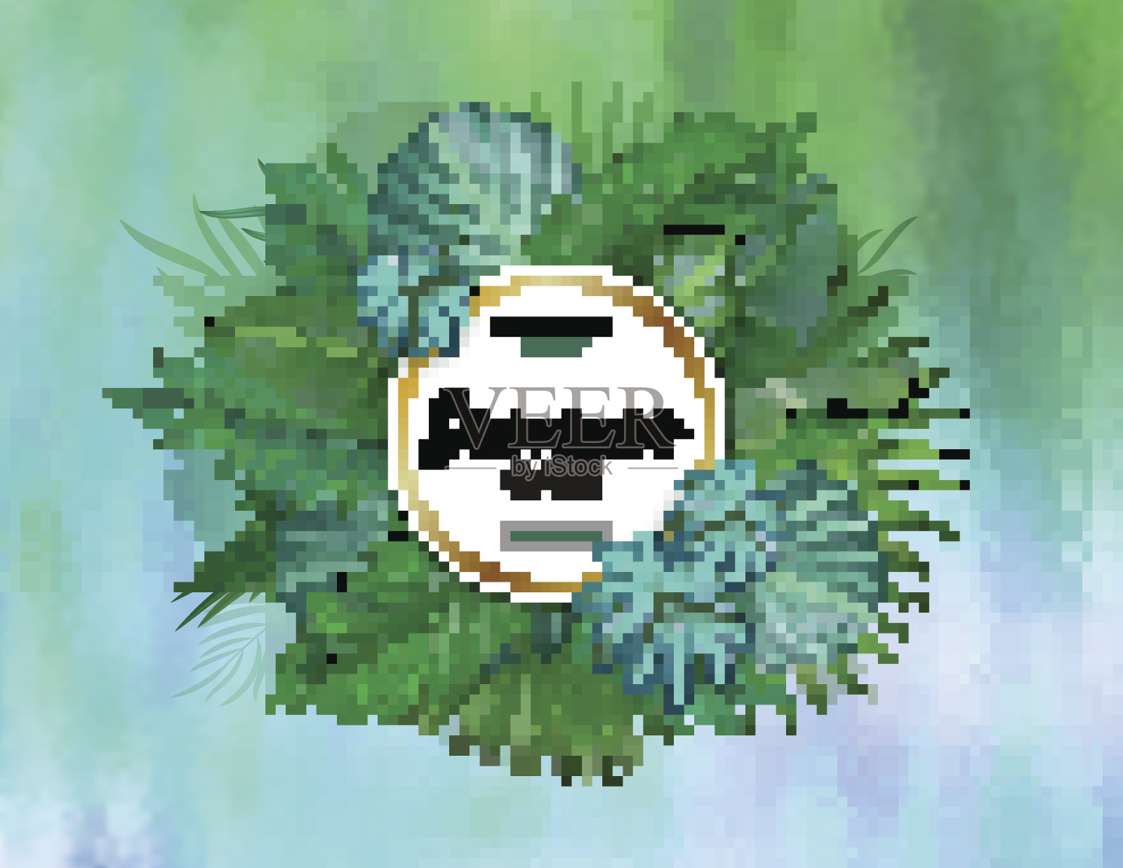 出售。Round summer sale热带叶freme。热带花、叶和植物背景插画图片素材